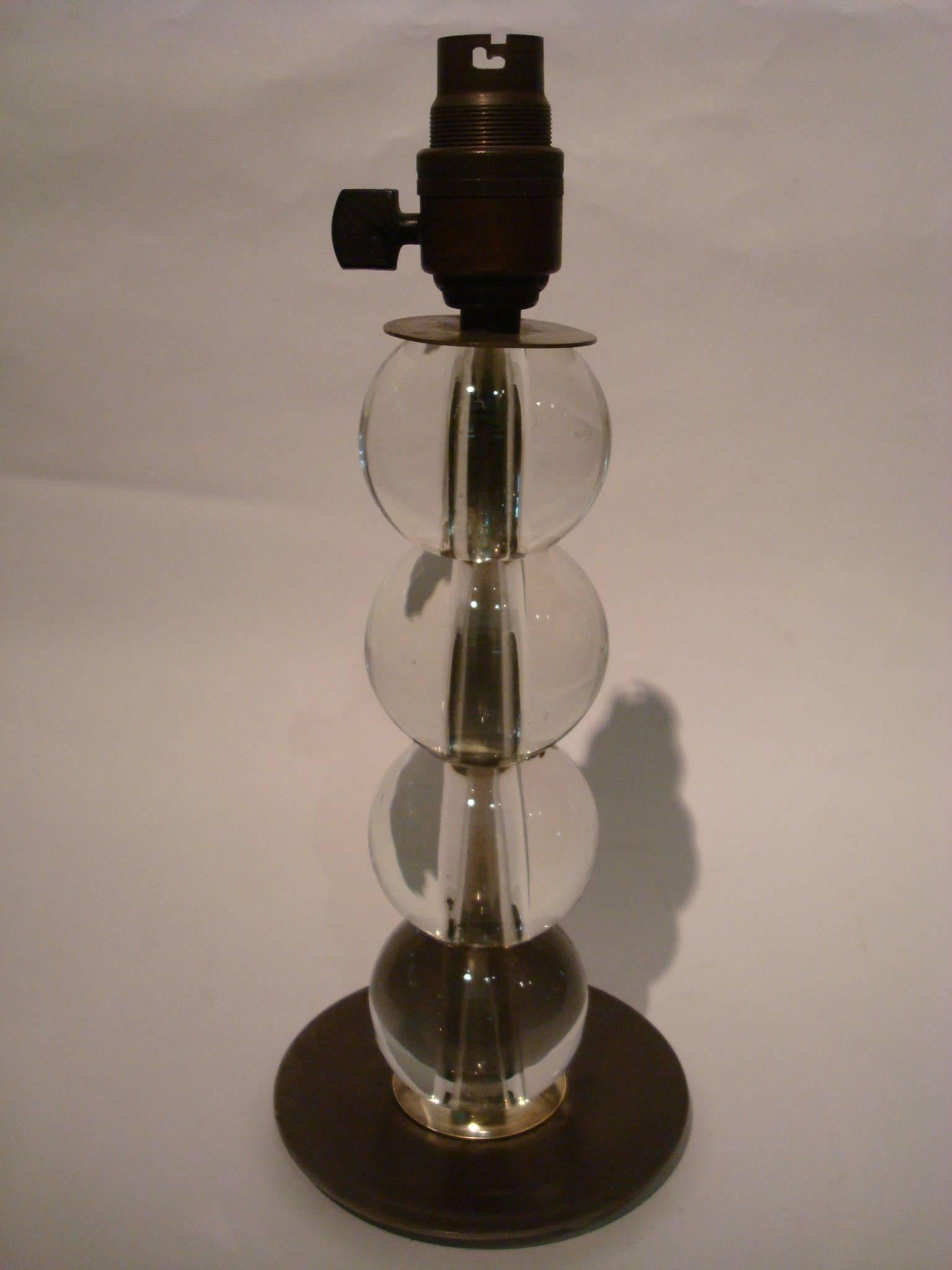 Bronze Jacques Adnet Art Deco Crystal Balls Table Lamp, France, 1930s For Sale