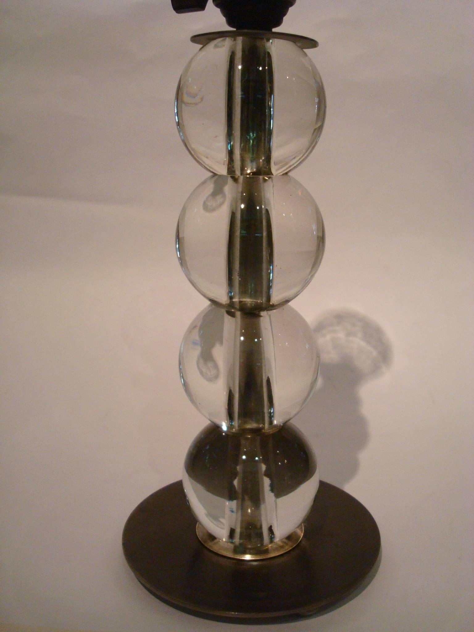 Jacques Adnet Art Deco Crystal Balls Table Lamp, France, 1930s For Sale 2