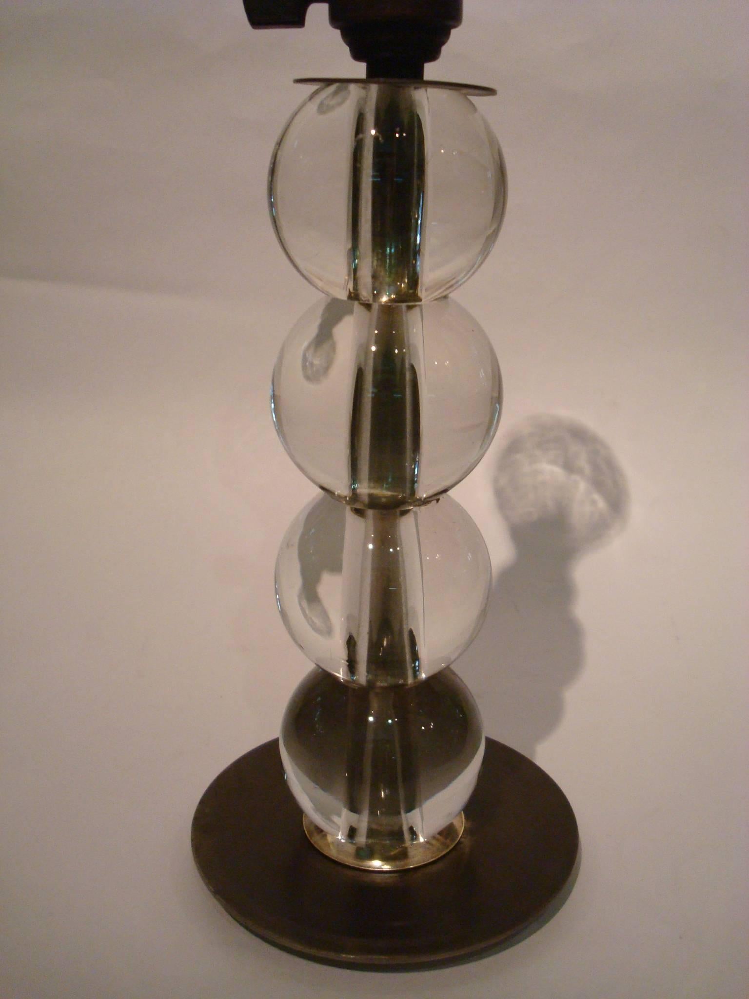 Jacques Adnet Art Deco Crystal Balls Table Lamp, France, 1930s For Sale 3
