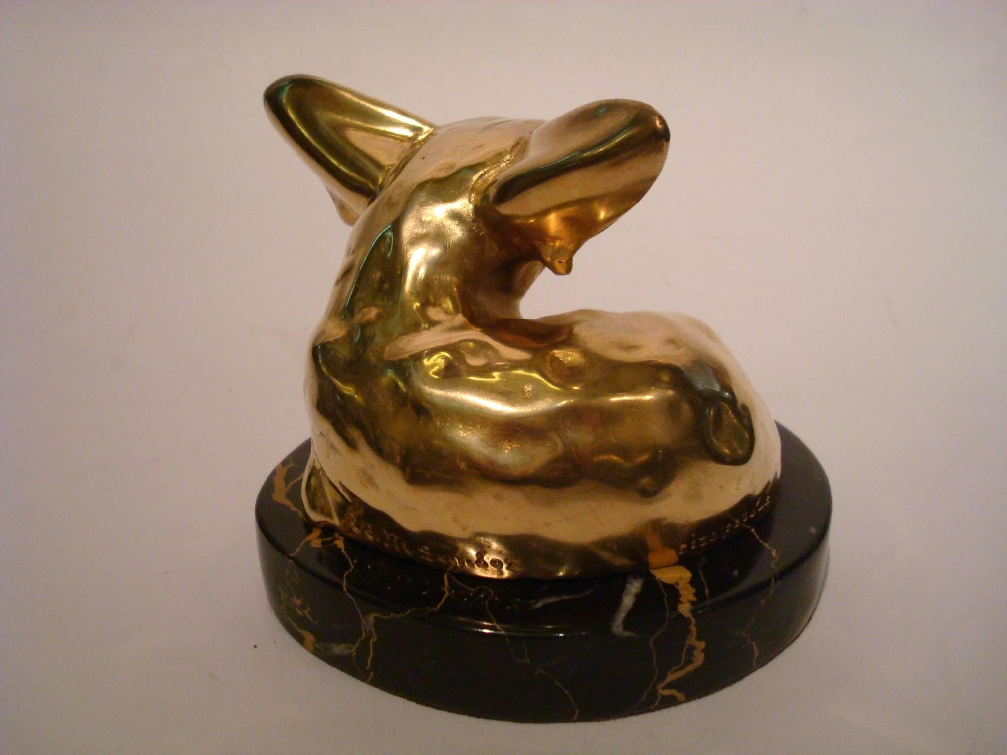 Art Deco Gilt Bronze Sculpture Fennec, Fox by Edouard-Marcel Sandoz, France In Good Condition In Buenos Aires, Olivos