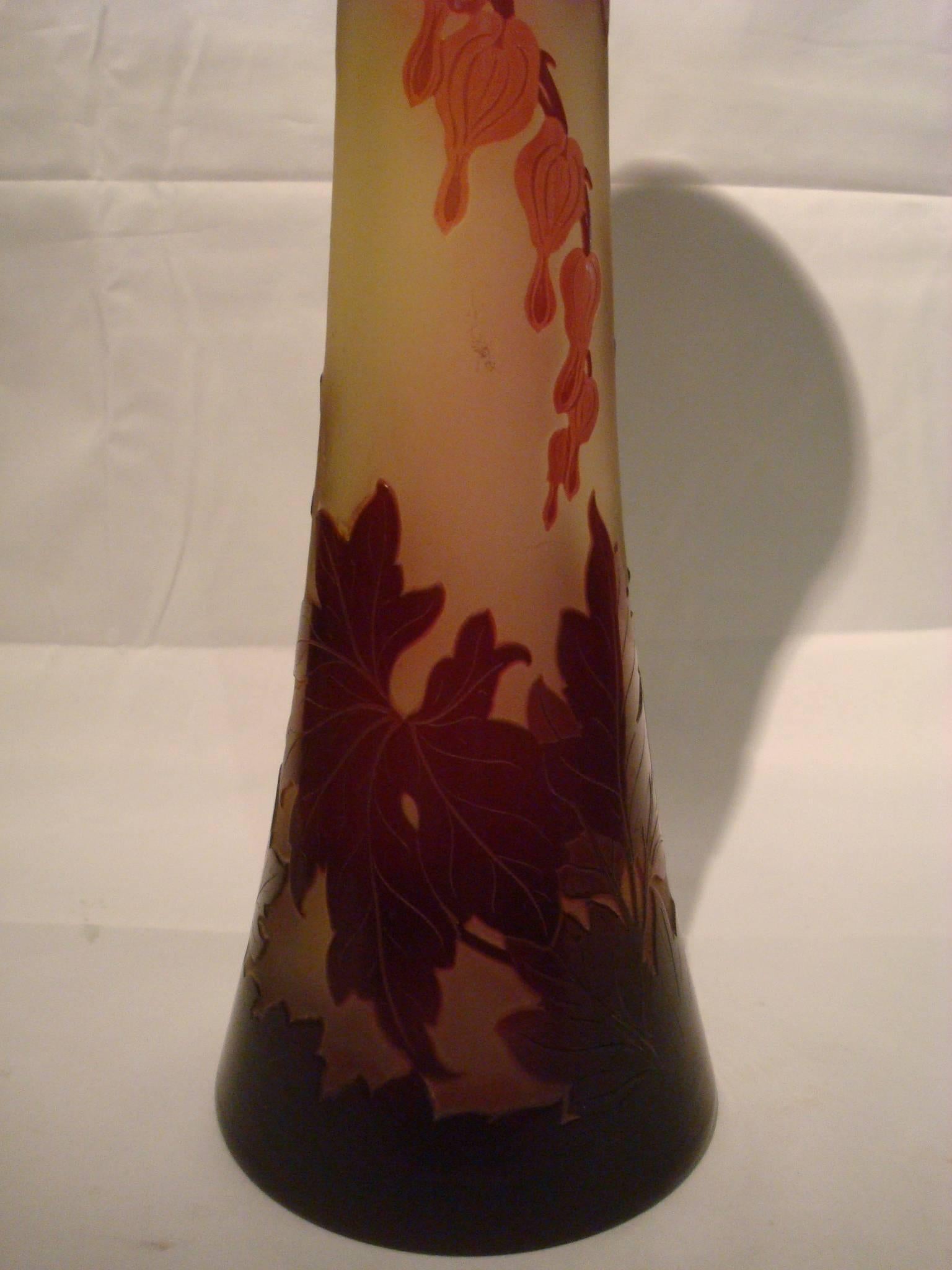 20th Century Emile Galle Art Nouveau Cameo Glass Flower Vase