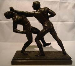 19th Century French Bronze Sport Pugilist Box Sculpture by E. Hebert