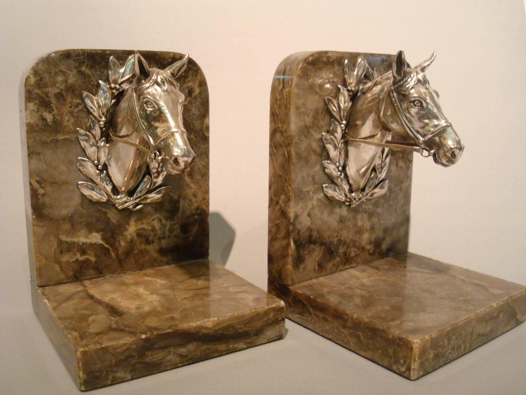 Equestrian Polo Horse Busts Bookends, France, 1930s In Good Condition In Buenos Aires, Olivos