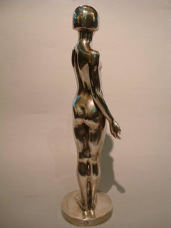 Art-Déco-Bronze-Skulptur eines nackten Mädchens mit Taube von Henry Arnold:: Frankreich:: 1928