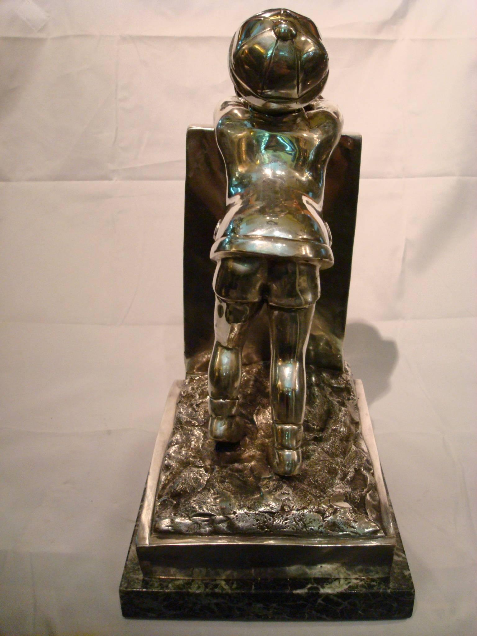 Alexander Kelety Boy Looking over the Fence Silvered Bronze Sculpture, Art Deco For Sale 4