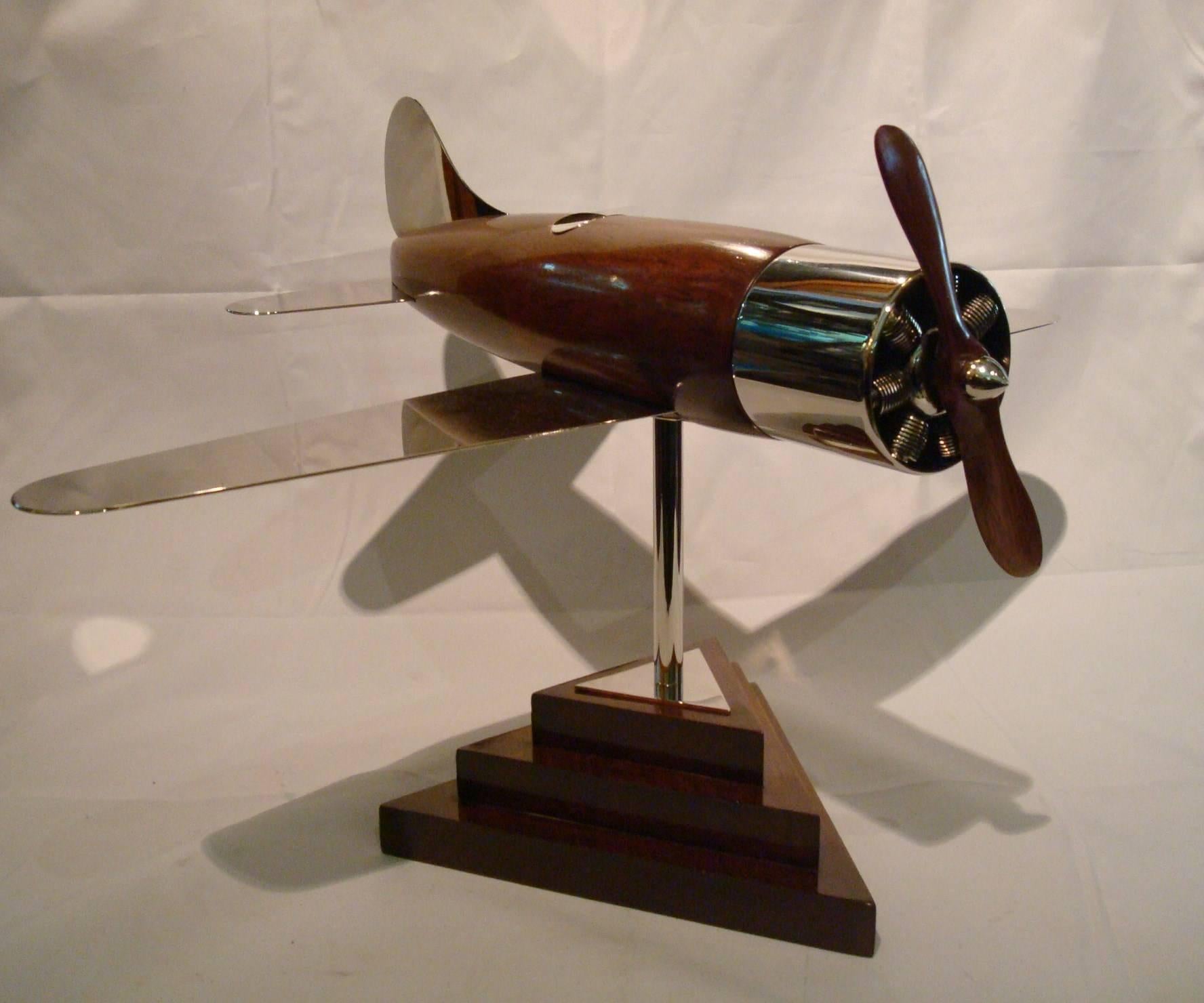 Silvered 20th Century, Art Deco Streamline Airplane Wooden Model Sculpture, 1930s