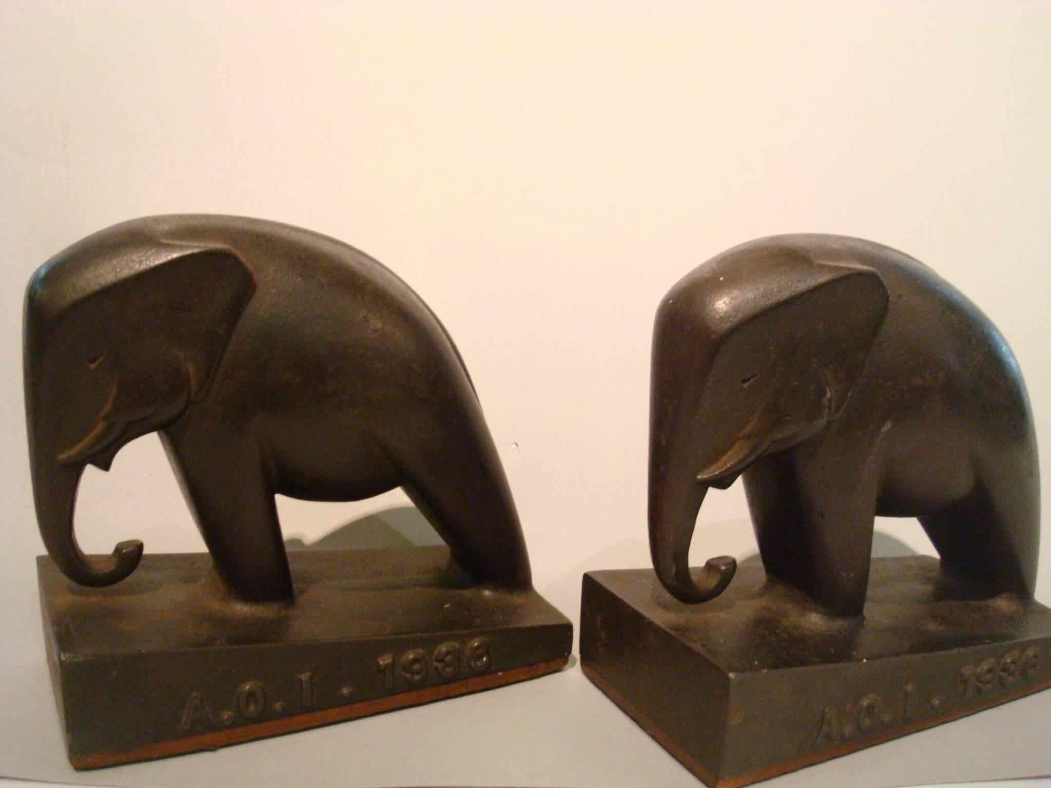 Italian 20th Century Art Deco Iron Elephant Bookends, Italy, 1936