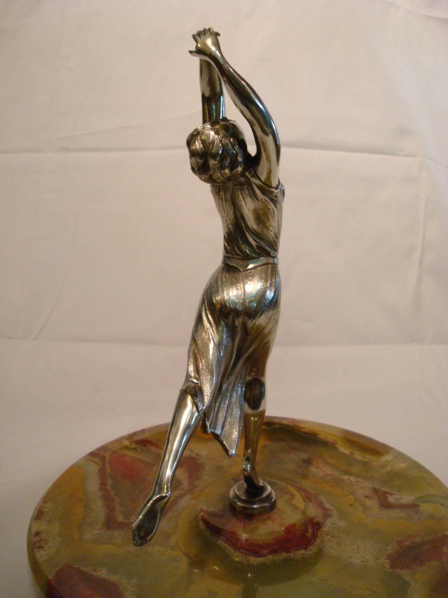 Silvered Antique Classic Dancer Sculpture, French, 1930s