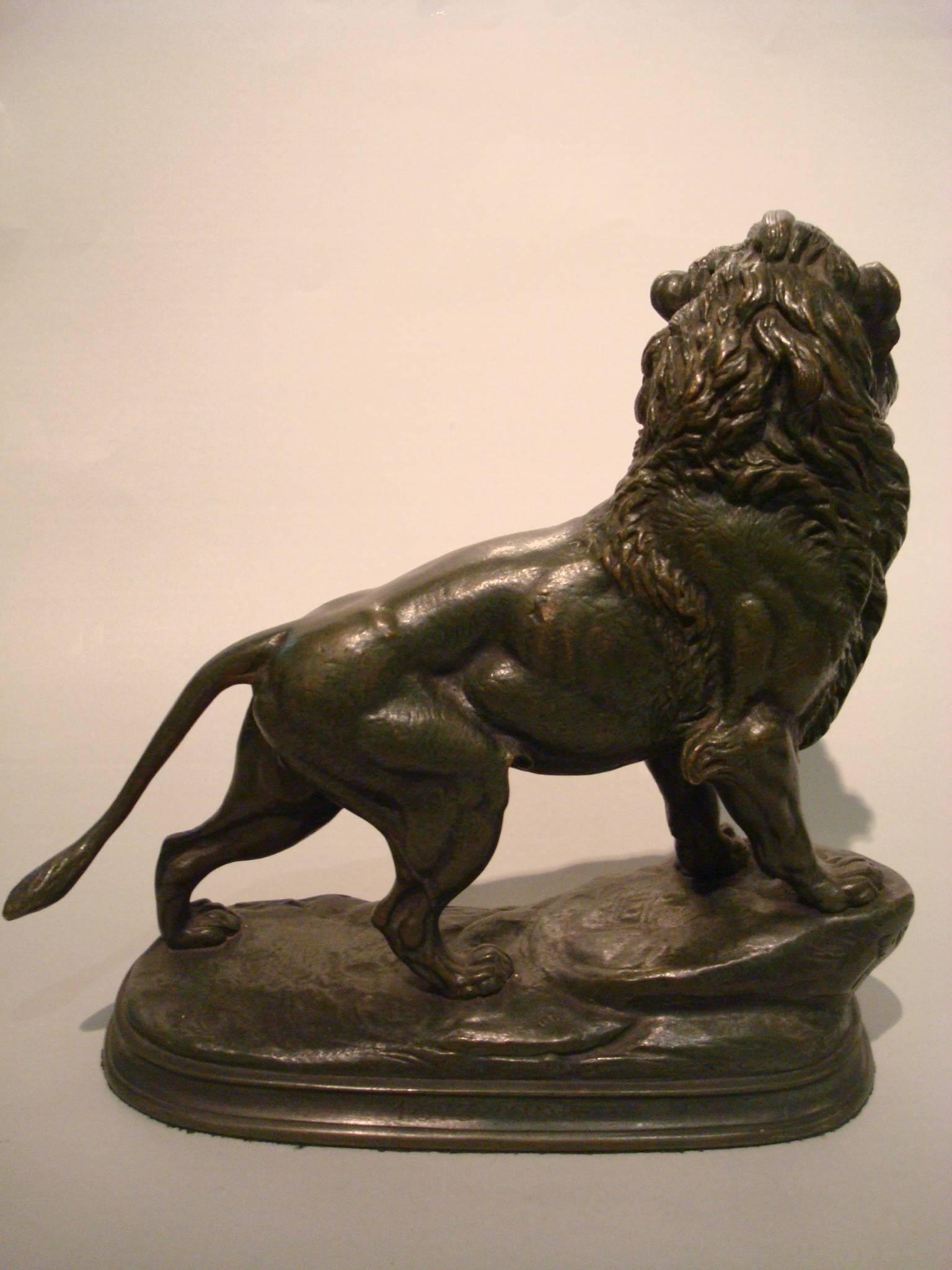 Neoclassical 19th Century Bronze Sculpture of a Roaring Lion, E. Delabrierre, France