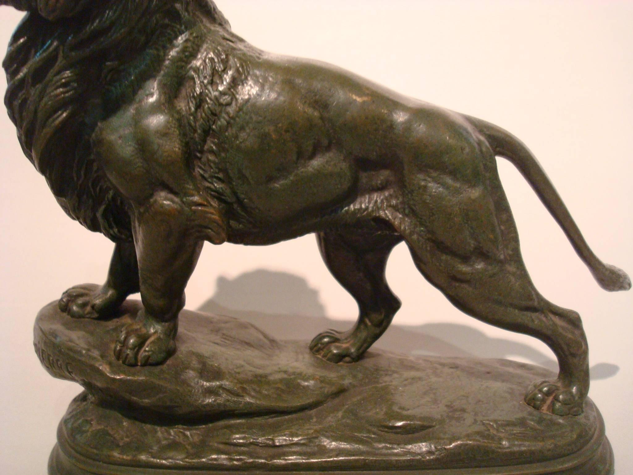 French 19th Century Bronze Sculpture of a Roaring Lion, E. Delabrierre, France