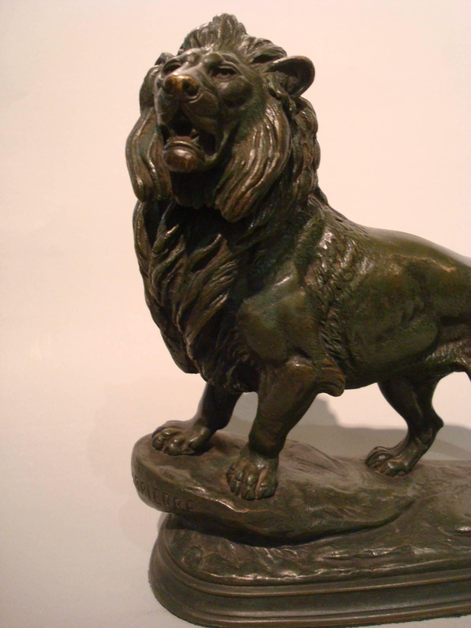 19th Century Bronze Sculpture of a Roaring Lion, E. Delabrierre, France In Good Condition In Buenos Aires, Olivos