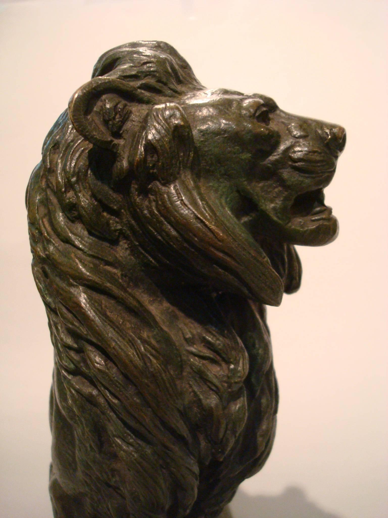 19th Century Bronze Sculpture of a Roaring Lion, E. Delabrierre, France 3