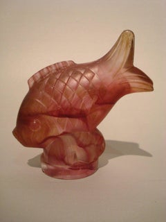 Glass Fish Radiator Car Mascot, Hood Ornament by Gueron, France, 1925