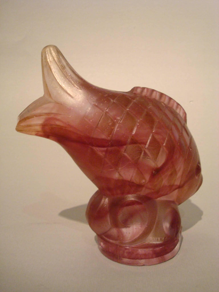 Glass Fish Radiator Car Mascot, Hood Ornament by Gueron, France, 1925 ...