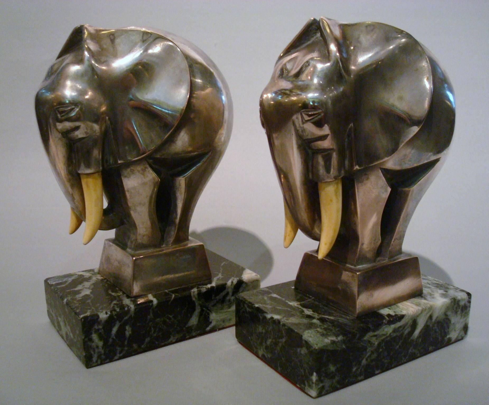 Art Deco Bronze Elephant Bookends Signed G. H. Laurent, France, 1920s 3
