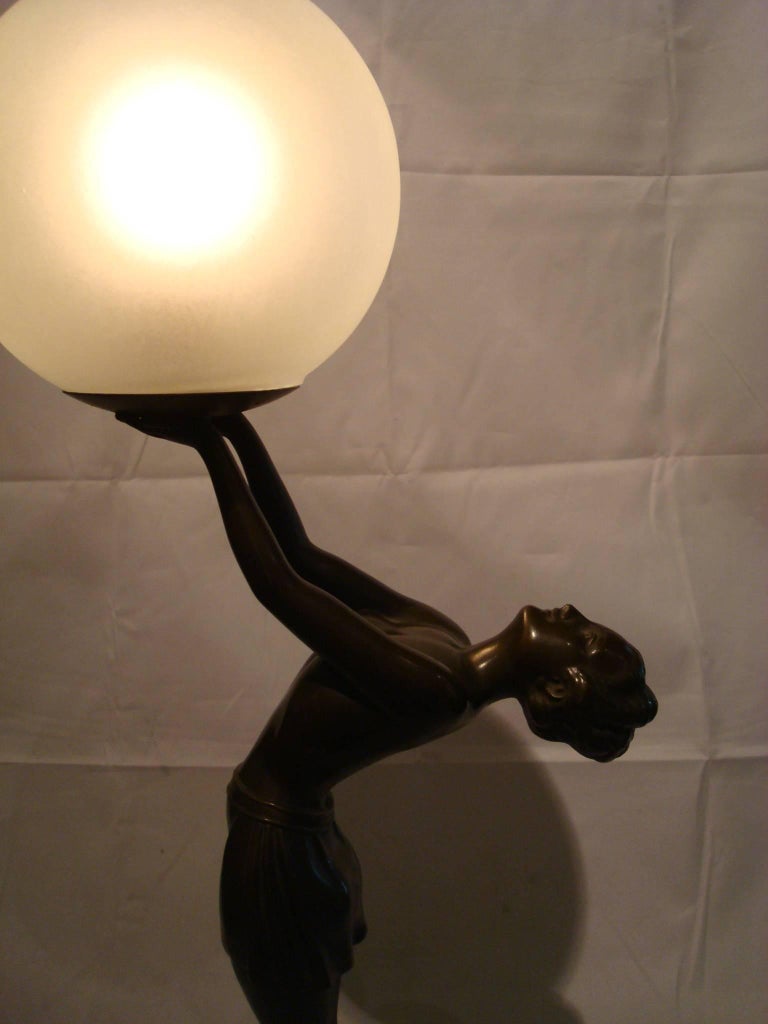 French Art Deco Female Figure, Statue Lamp by Balleste at 1stDibs
