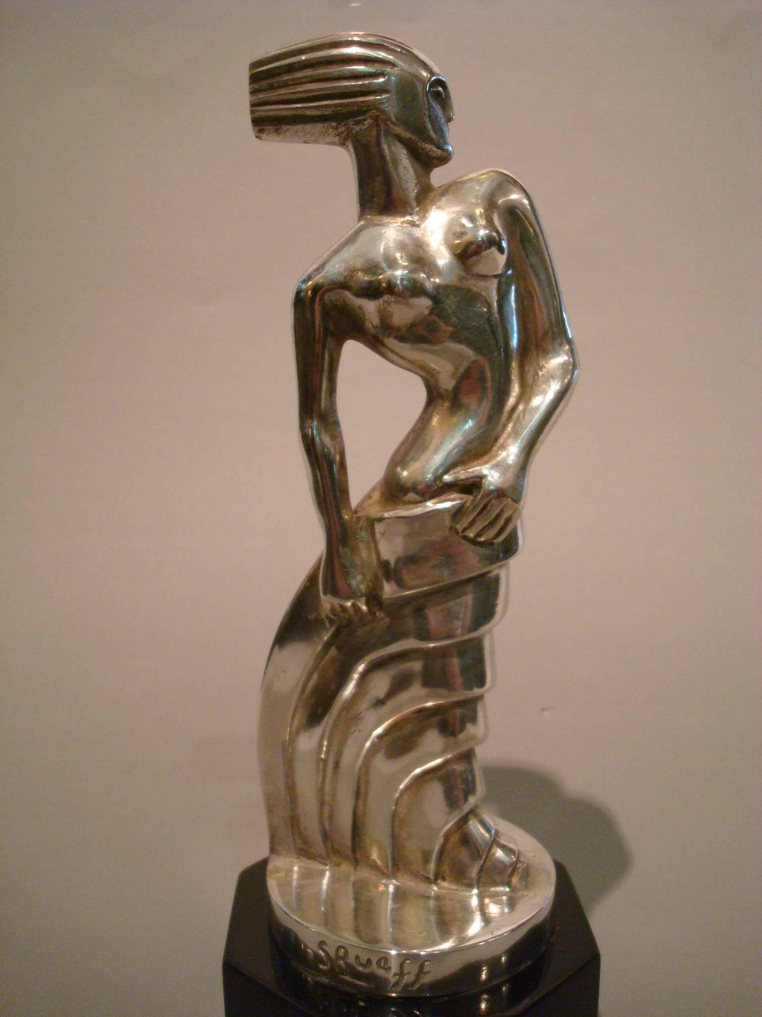 Art Deco Silvered Bronze Sculpture Standing Woman by S. Rueff, France, 1925 4
