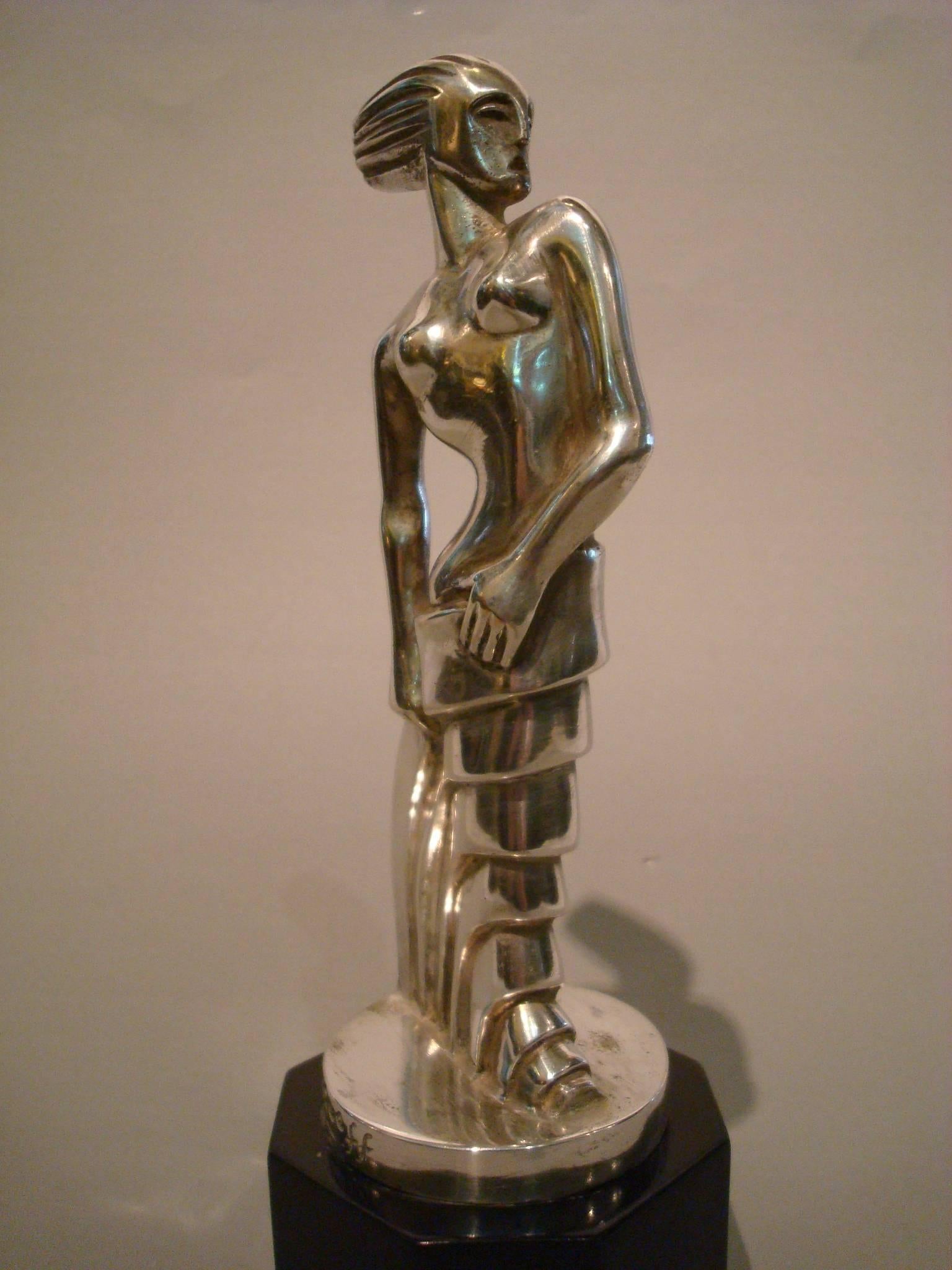Art Deco Silvered Bronze Sculpture Standing Woman by S. Rueff, France, 1925 5