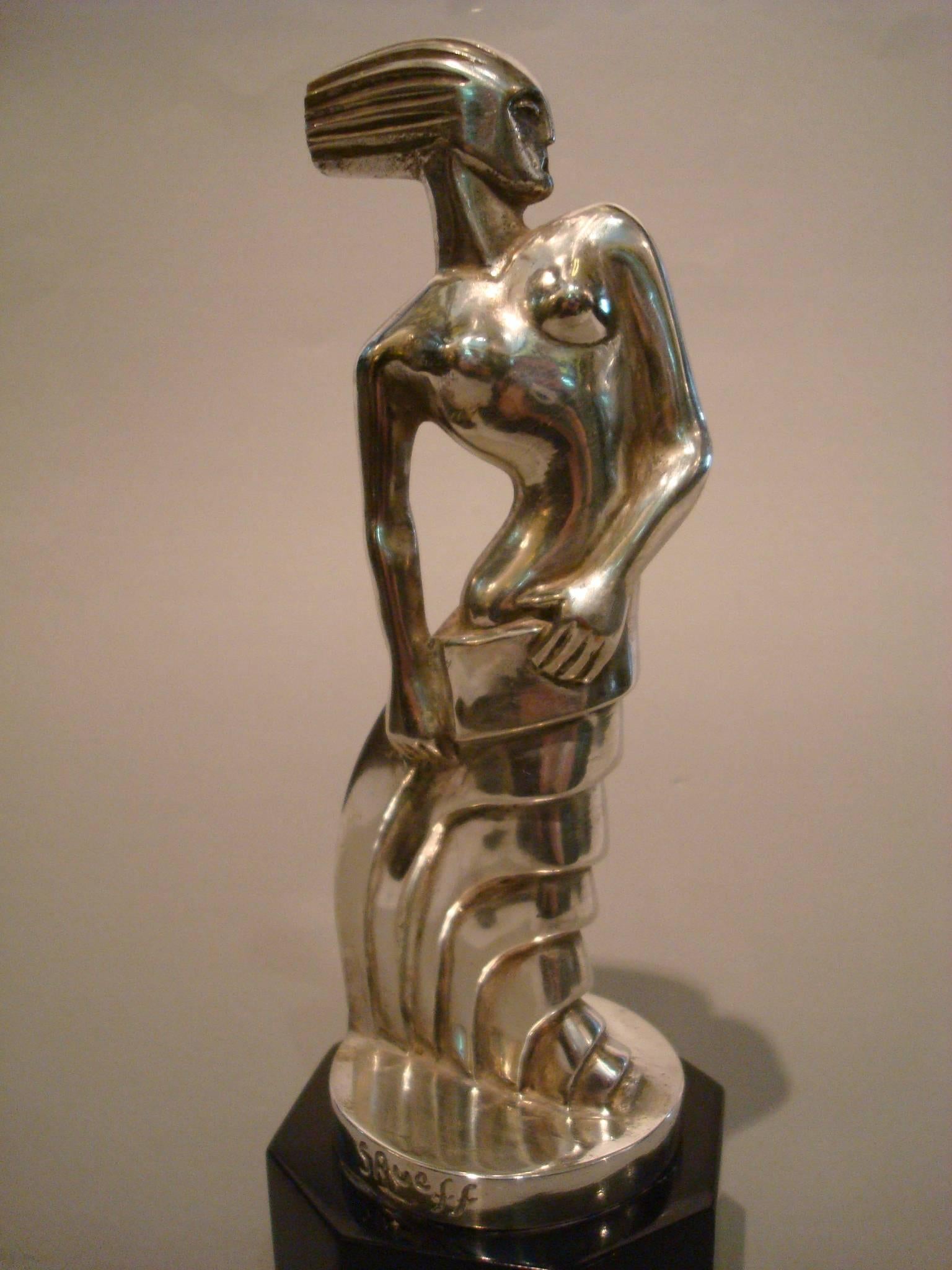 Art Deco Silvered Bronze Sculpture Standing Woman by S. Rueff, France, 1925 3