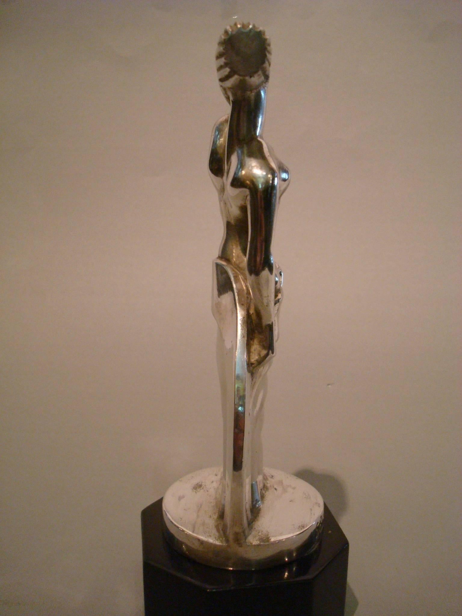 Art Deco Silvered Bronze Sculpture Standing Woman by S. Rueff, France, 1925 1