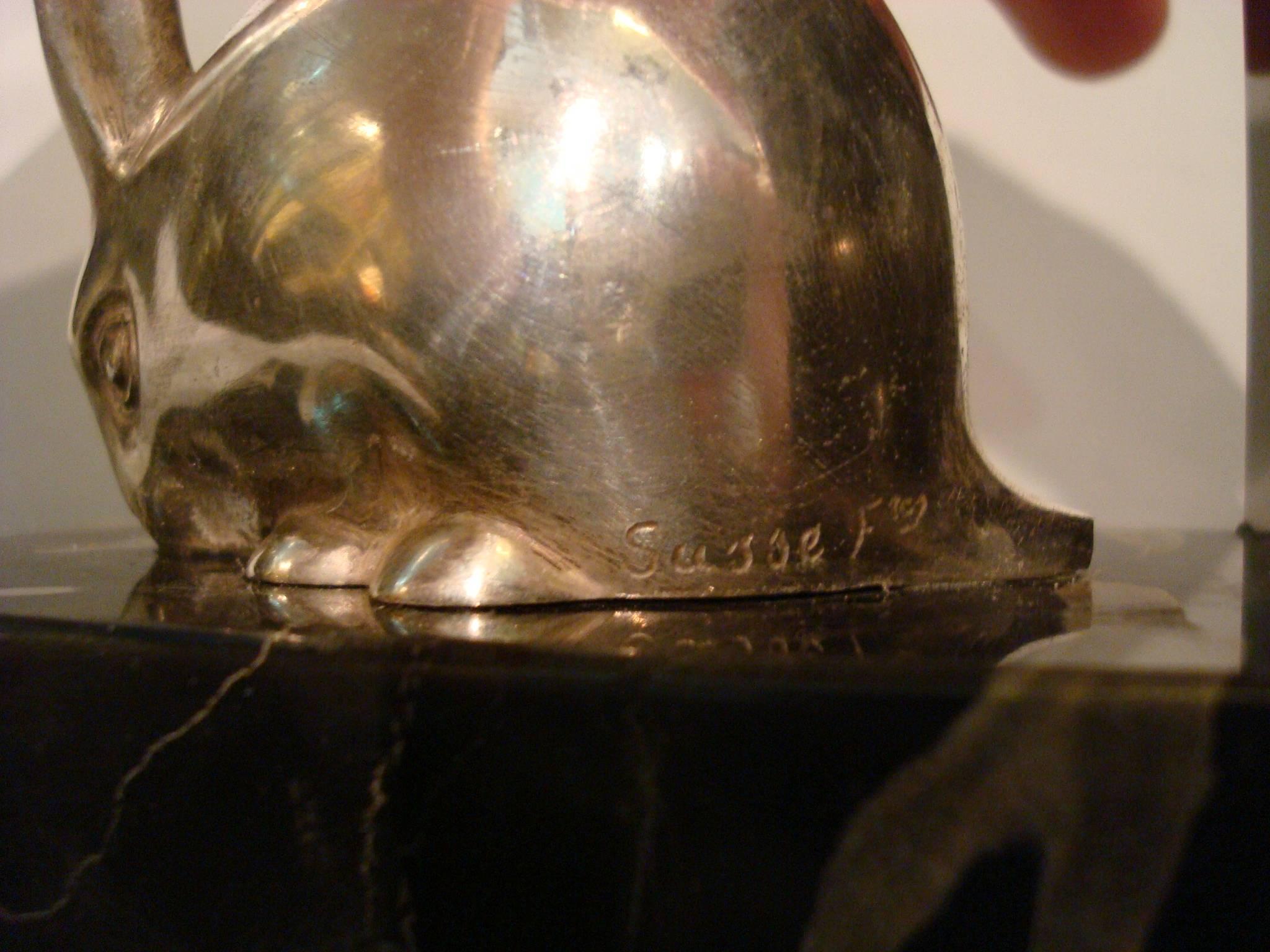 Art Deco Silvered Bronze Rabbit Bookends, Edouard-Marcel Sandoz at 1stDibs