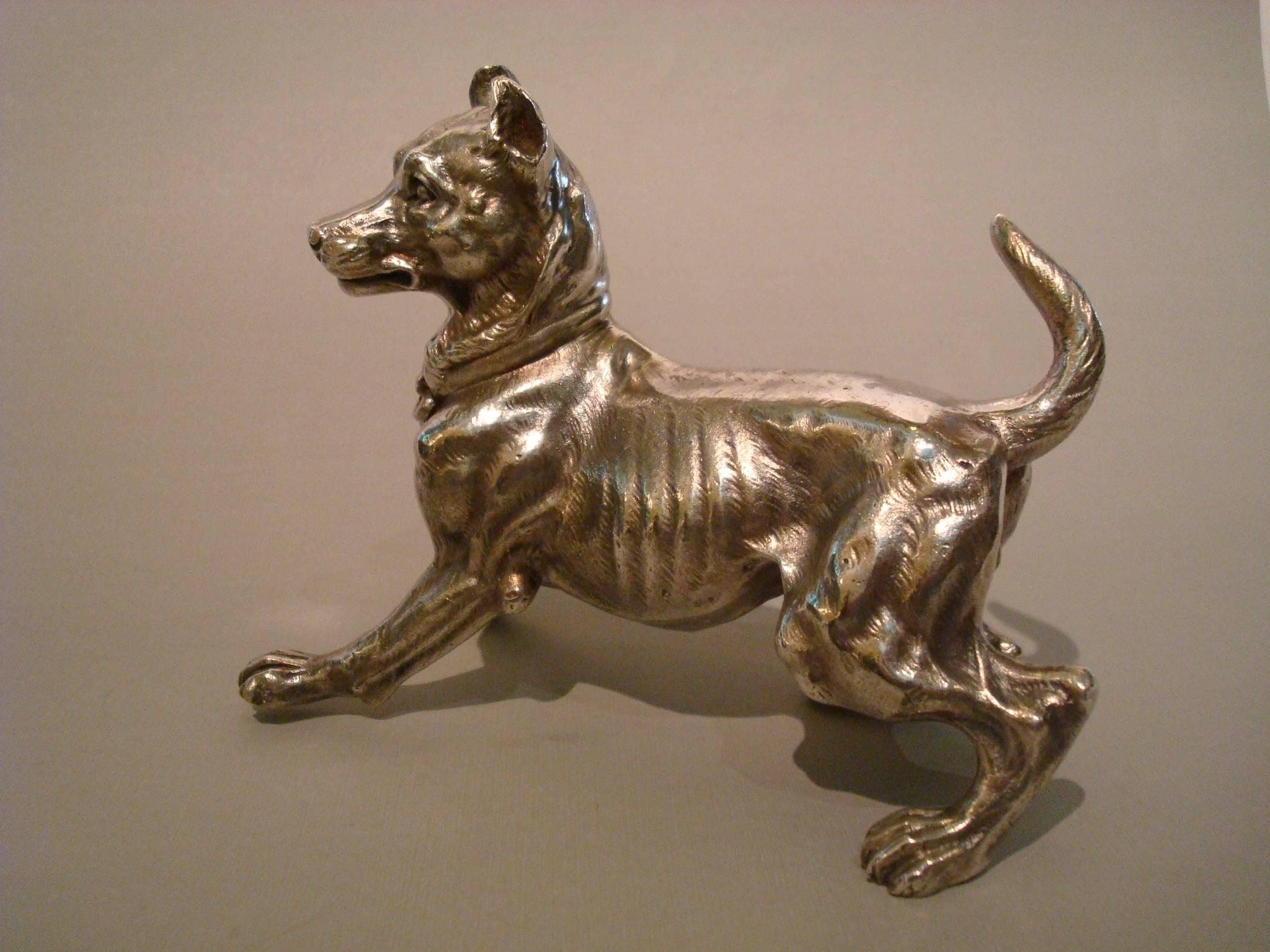 Big Silvered Bronze Vienna Dog Sculpture, Paperweight, 1900s For Sale 1