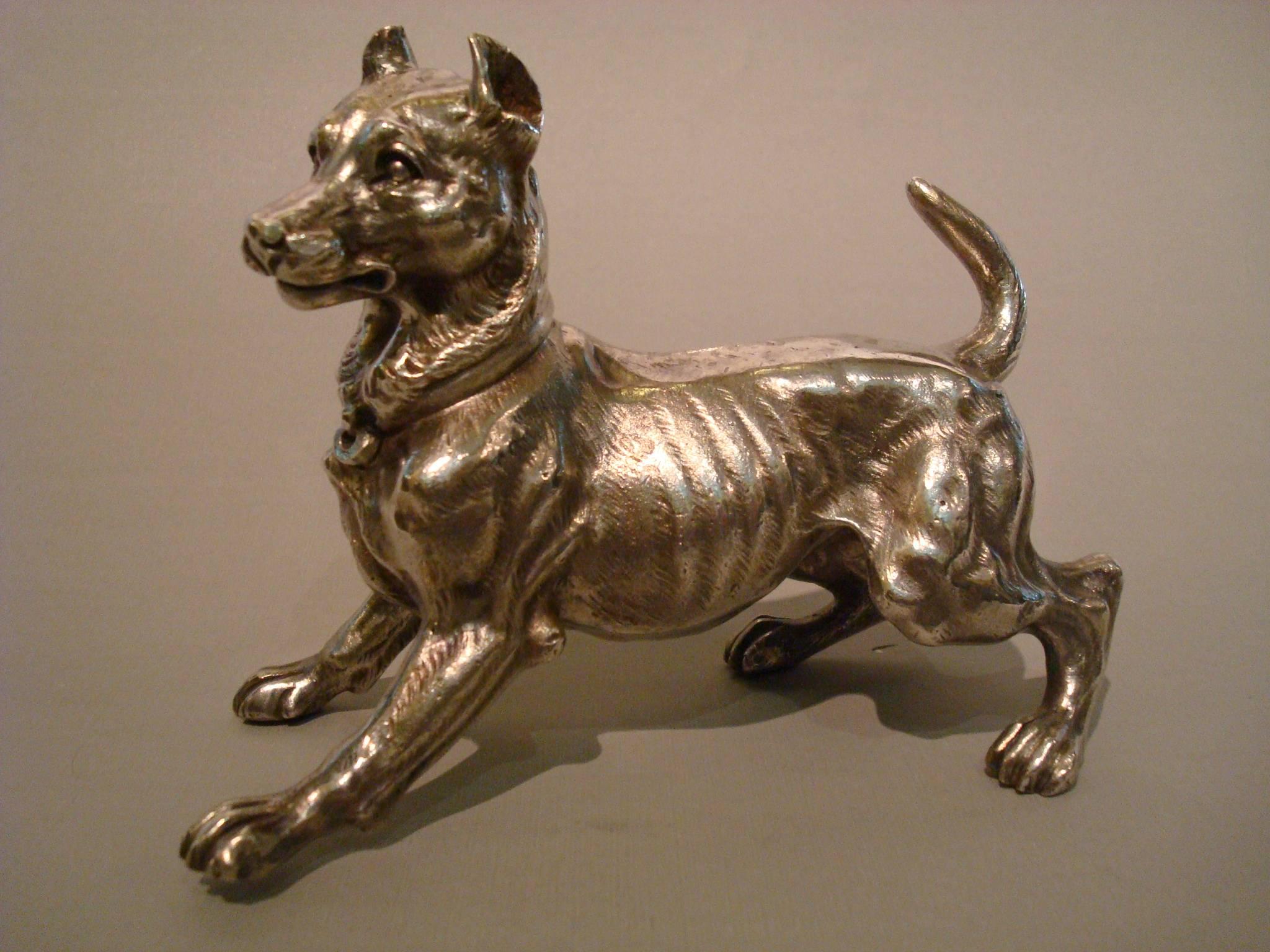 20th Century Big Silvered Bronze Vienna Dog Sculpture, Paperweight, 1900s For Sale