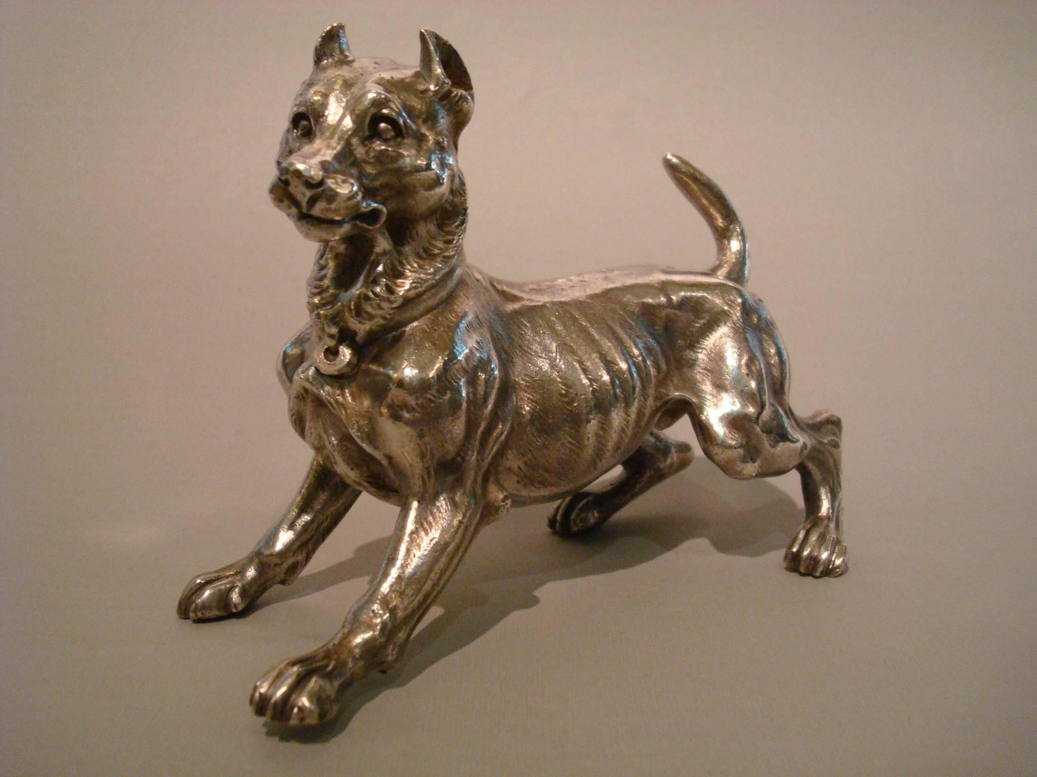 Art Nouveau Big Silvered Bronze Vienna Dog Sculpture, Paperweight, 1900s For Sale