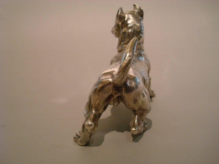 Big Silvered Bronze Vienna Dog Sculpture, Paperweight, 1900s For Sale 2