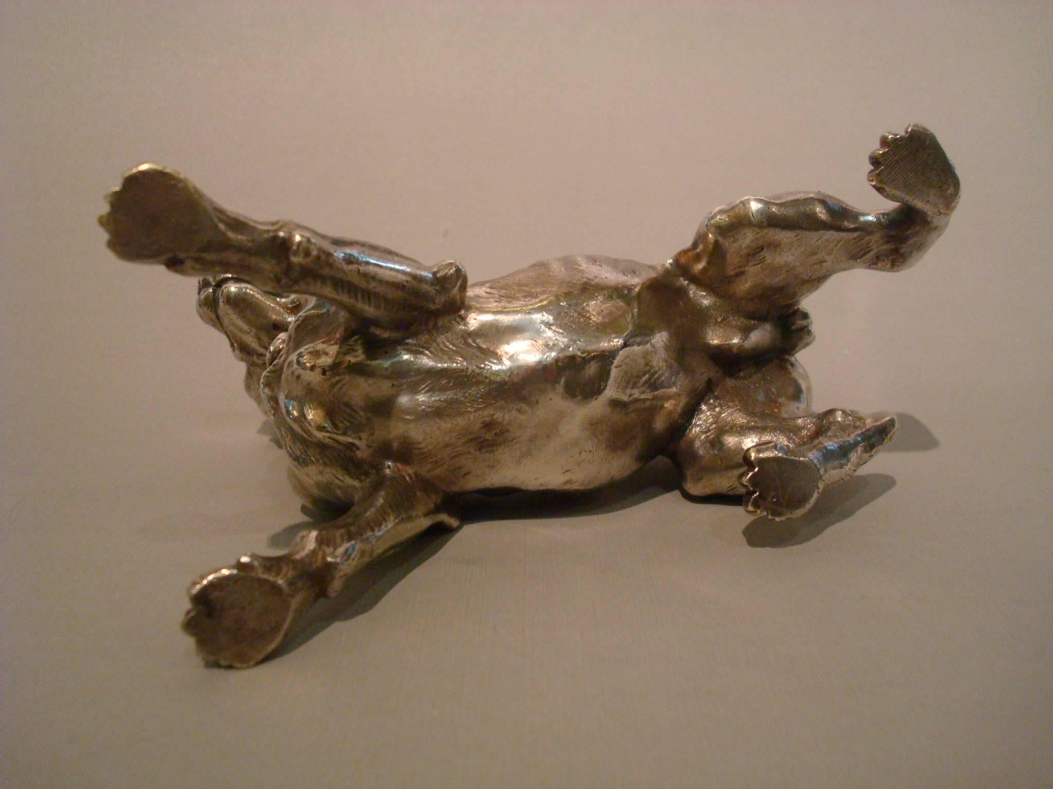 Austrian Big Silvered Bronze Vienna Dog Sculpture, Paperweight, 1900s For Sale