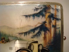 Sterling Silver and Enamel Cigarette Case, Box Mercedes Car, Automobilia, 1920s