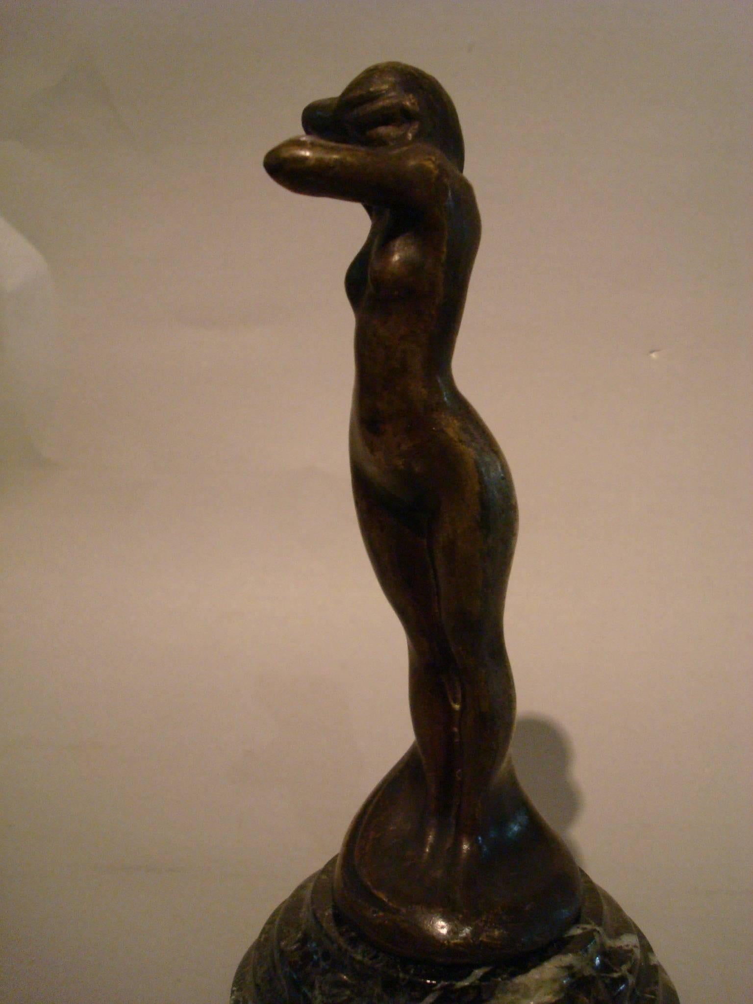 Art Deco Shy Naked Women Bronze, Briefbeschwerer, Car Mascot, Kapuze Ornament (Französisch) im Angebot
