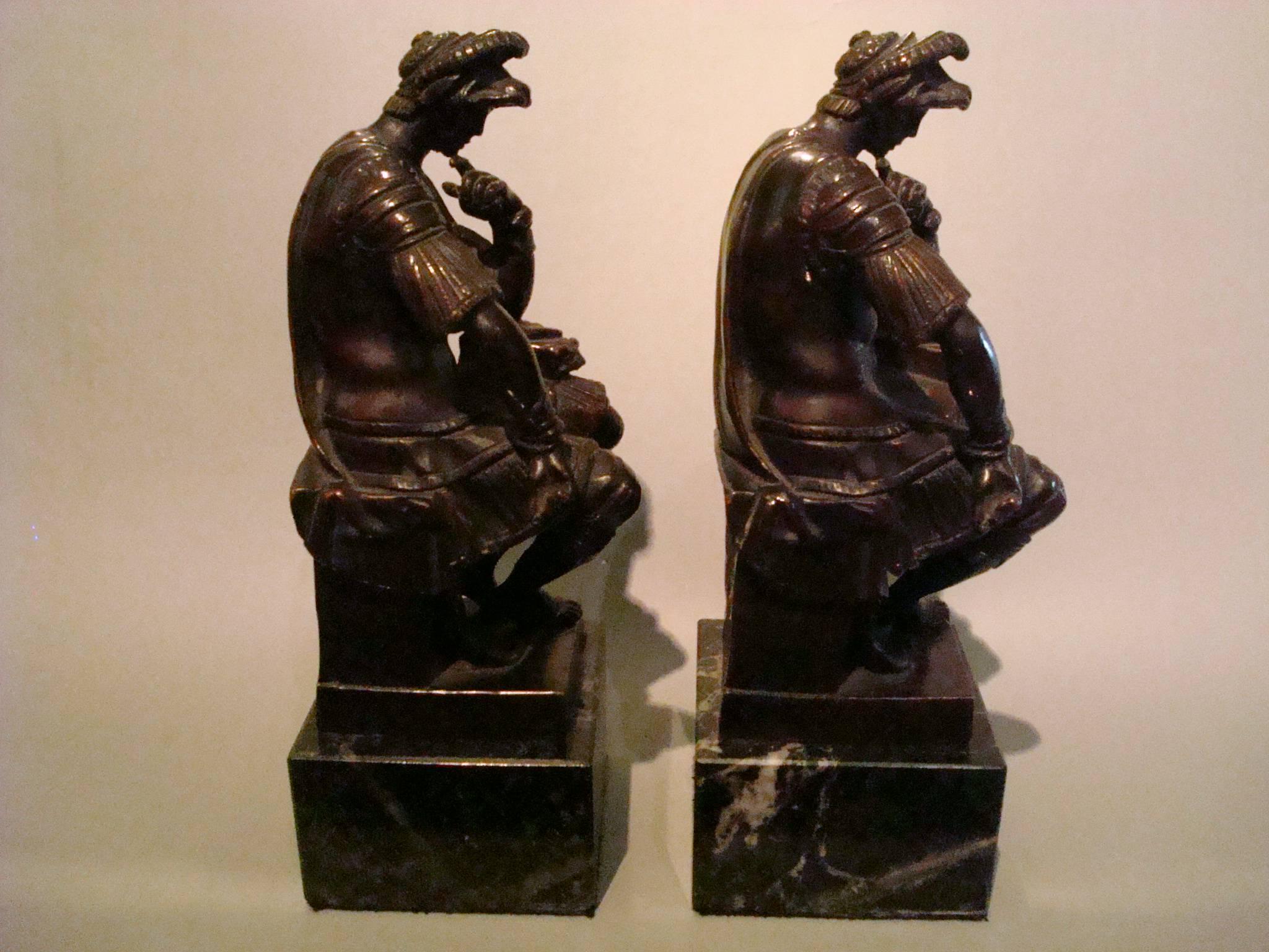 Italian Thinking Roman Bronze Sculpture Bookends after Michelangelo 