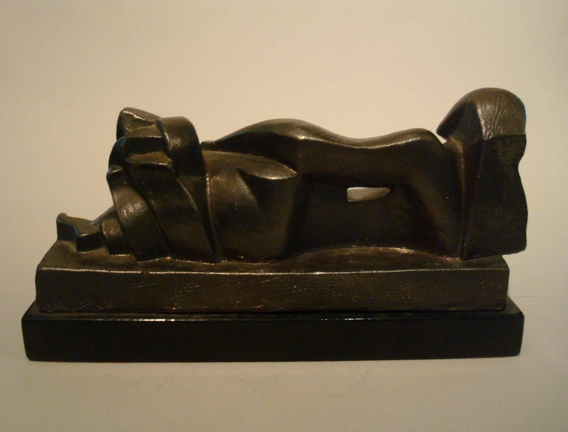 20th Century Art Deco, Cubist Lying Women Sculpture by Pablo Curatella Manes, 1920s