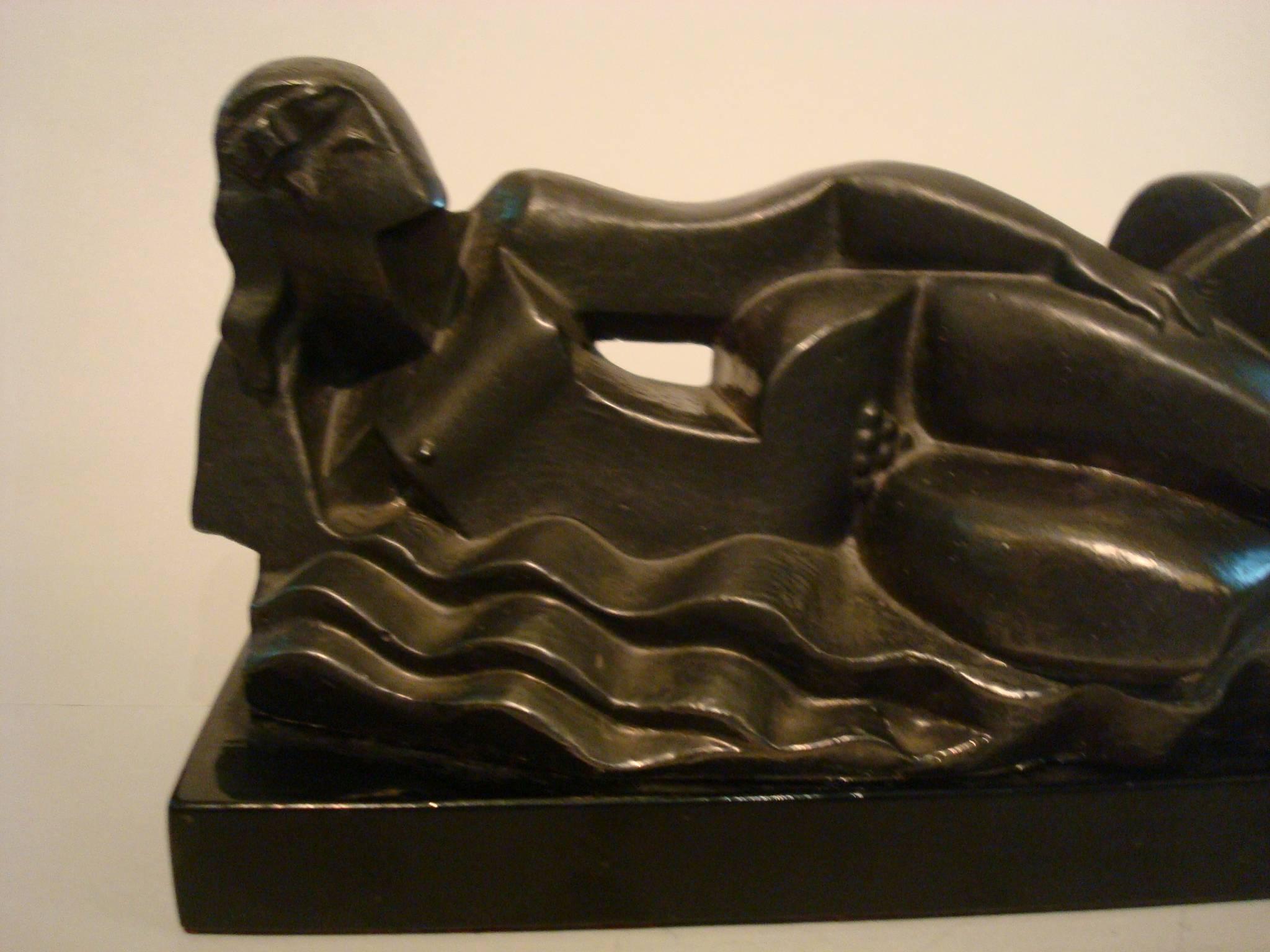 Argentine Art Deco, Cubist Lying Women Sculpture by Pablo Curatella Manes, 1920s For Sale
