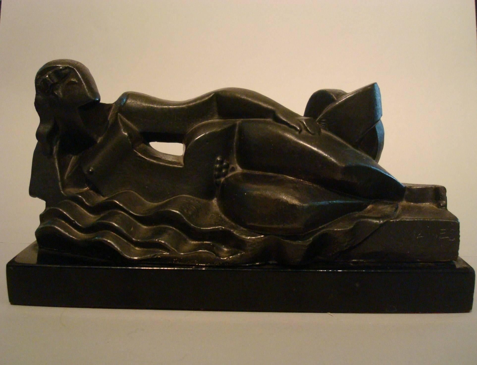 Kubistische Lying Women-Skulptur von Pablo Curatella Manes, Art déco, 1920er Jahre im Angebot 3