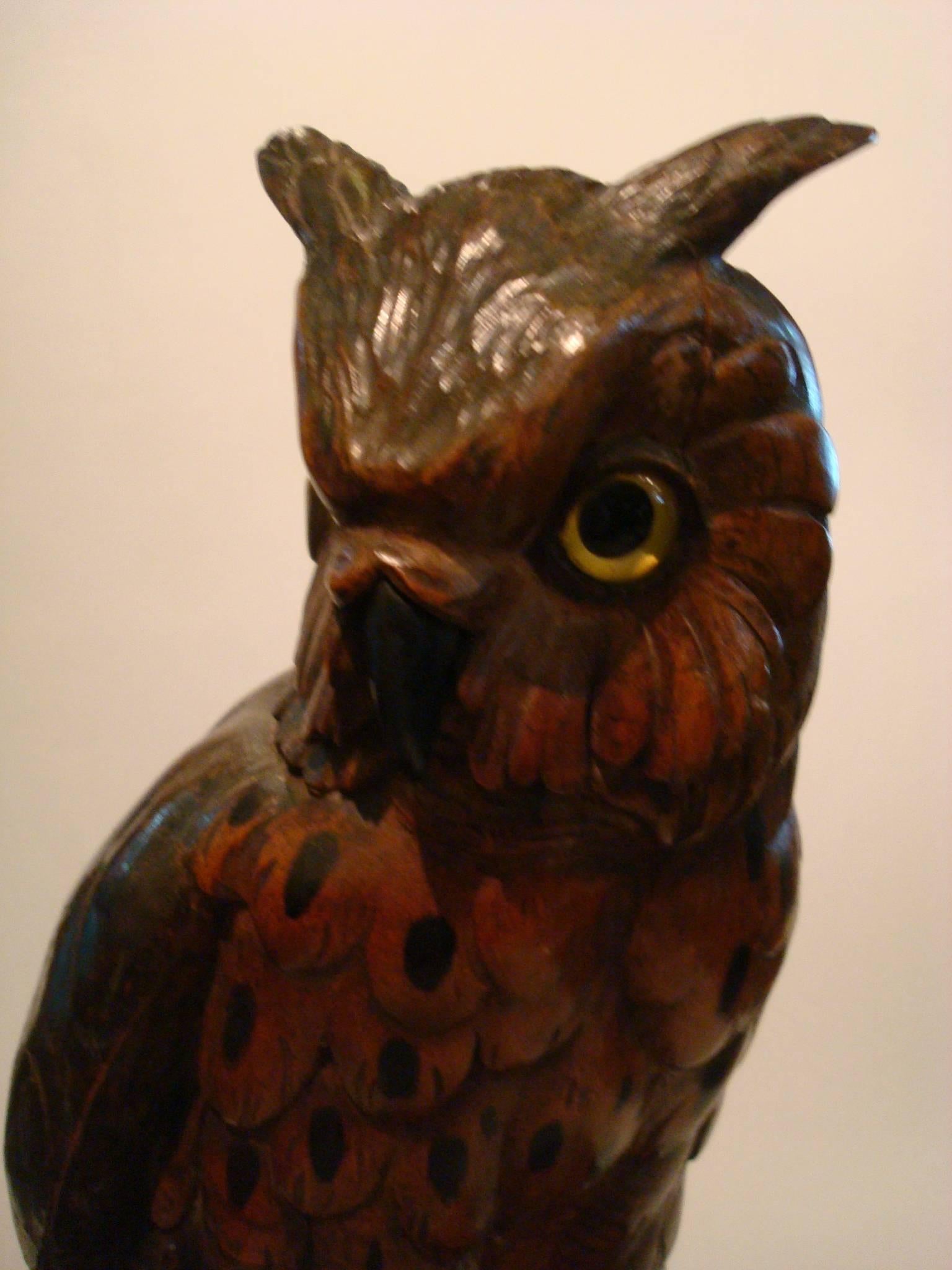 Black Forest Wooden Carved Owl over Books, Germany, 1890s In Good Condition In Buenos Aires, Olivos
