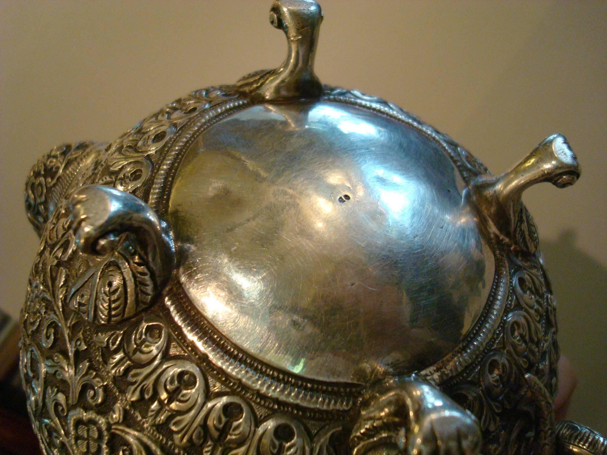 Indian Sterling Silver Teapot Bhuj, Kutch, India 1870-1890, British Colonial