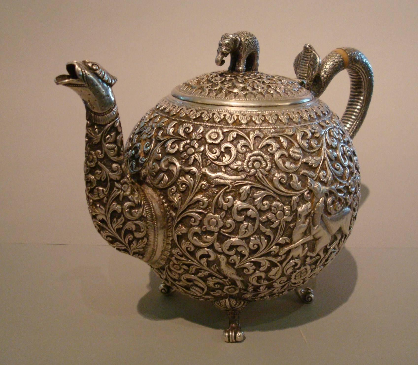 Sterling Silver Teapot Bhuj, Kutch, India 1870-1890, British Colonial 2
