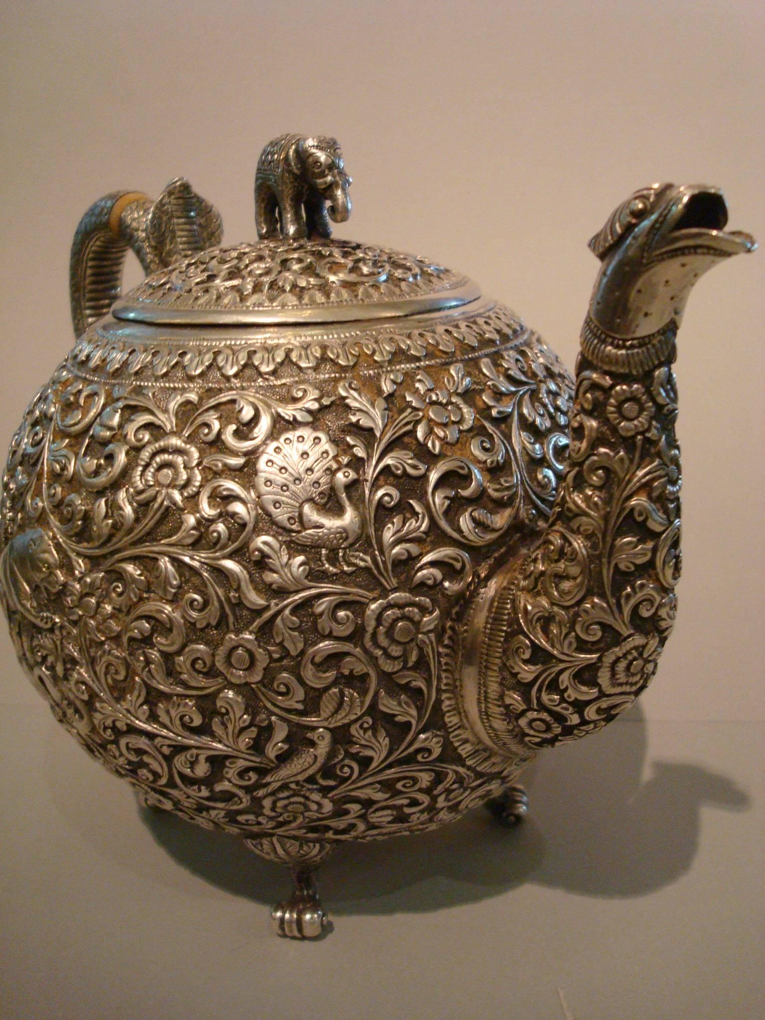 Sterling Silver Teapot Bhuj, Kutch, India 1870-1890, British Colonial 1