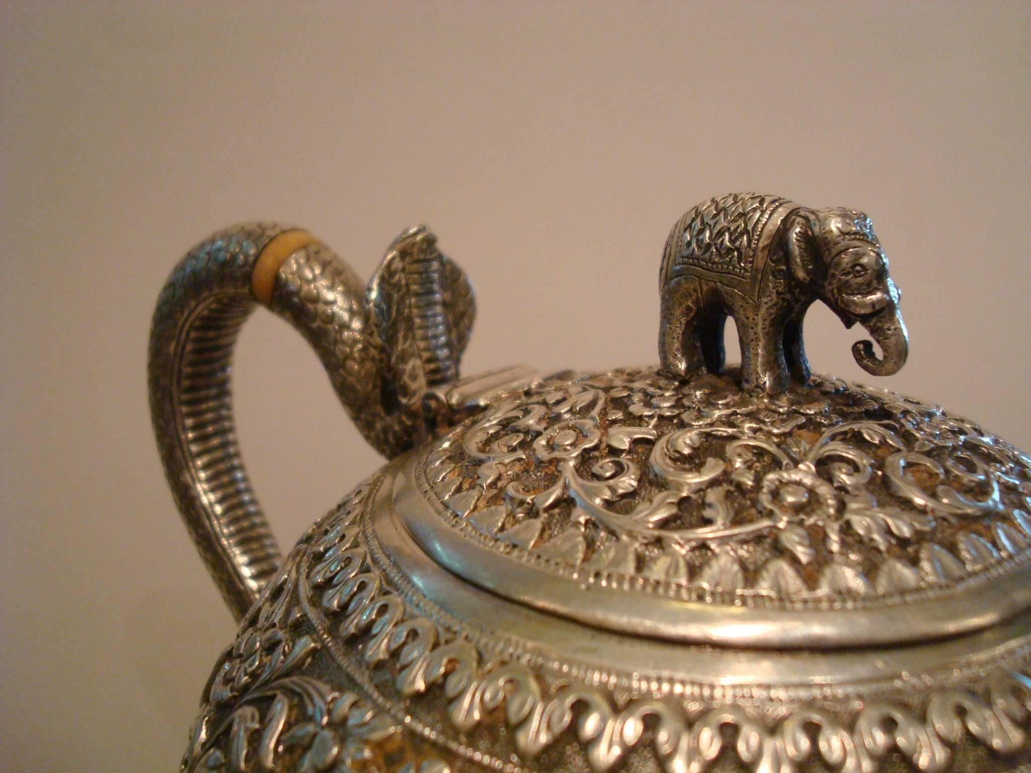 19th Century Sterling Silver Teapot Bhuj, Kutch, India 1870-1890, British Colonial