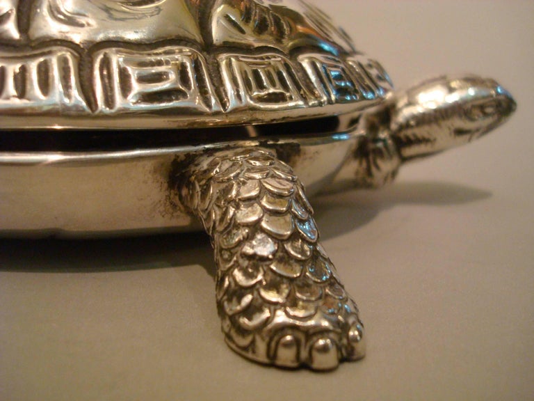 Art Nouveau Tortoise Sculpture Silver Table Bell For Sale
