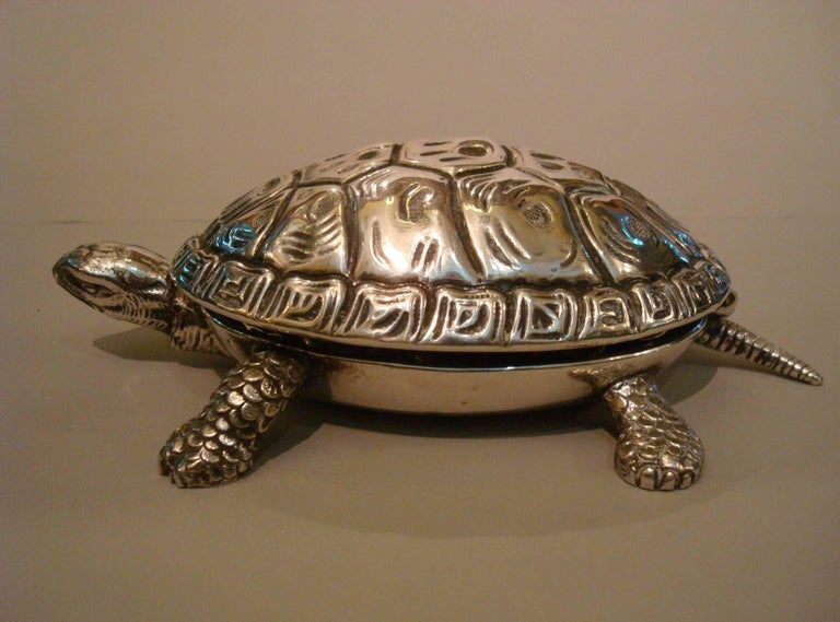 Sterling Silver Tortoise Sculpture Silver Table Bell For Sale