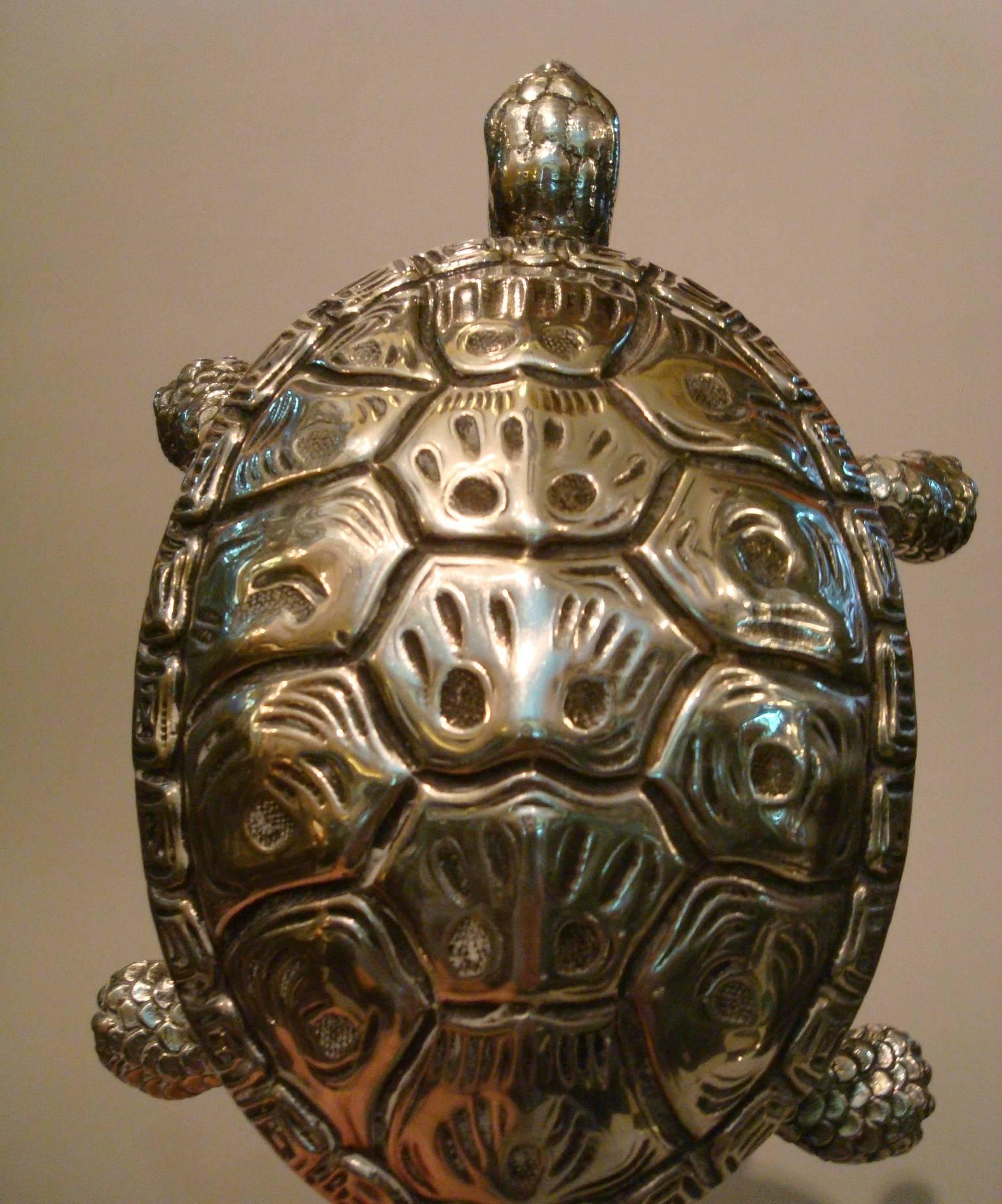 20th Century Tortoise Sculpture Silver Table Bell