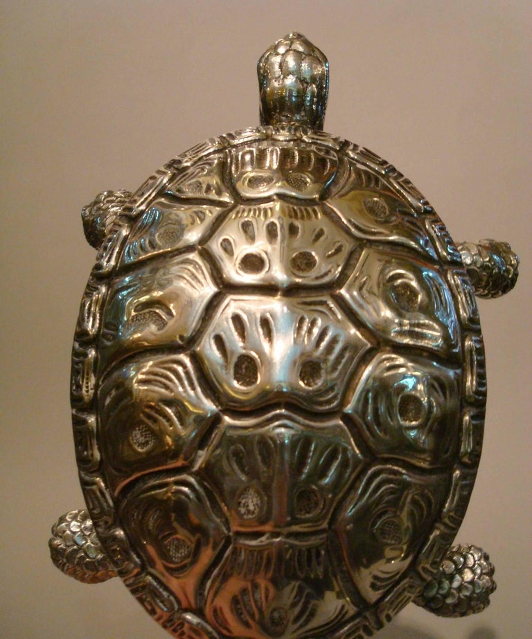 Tortoise Sculpture Silver Table Bell For Sale 2