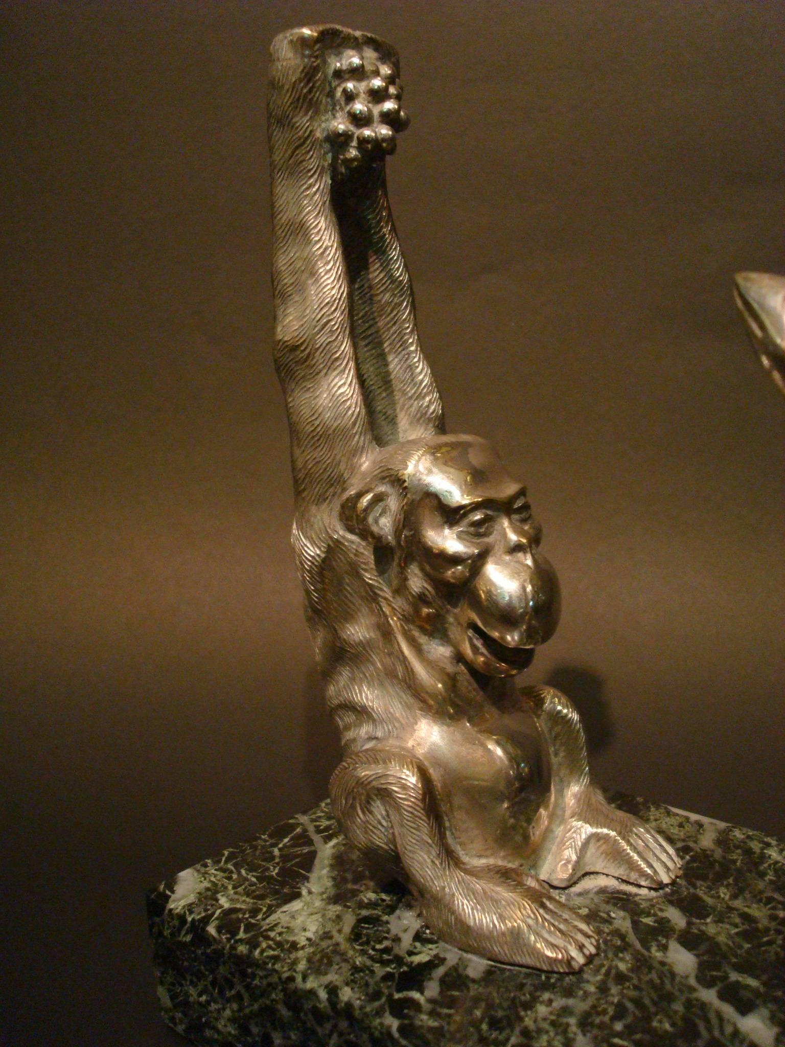 Art Deco Silvered Bronze Monkey sculpture Bookends by Becquerel 1