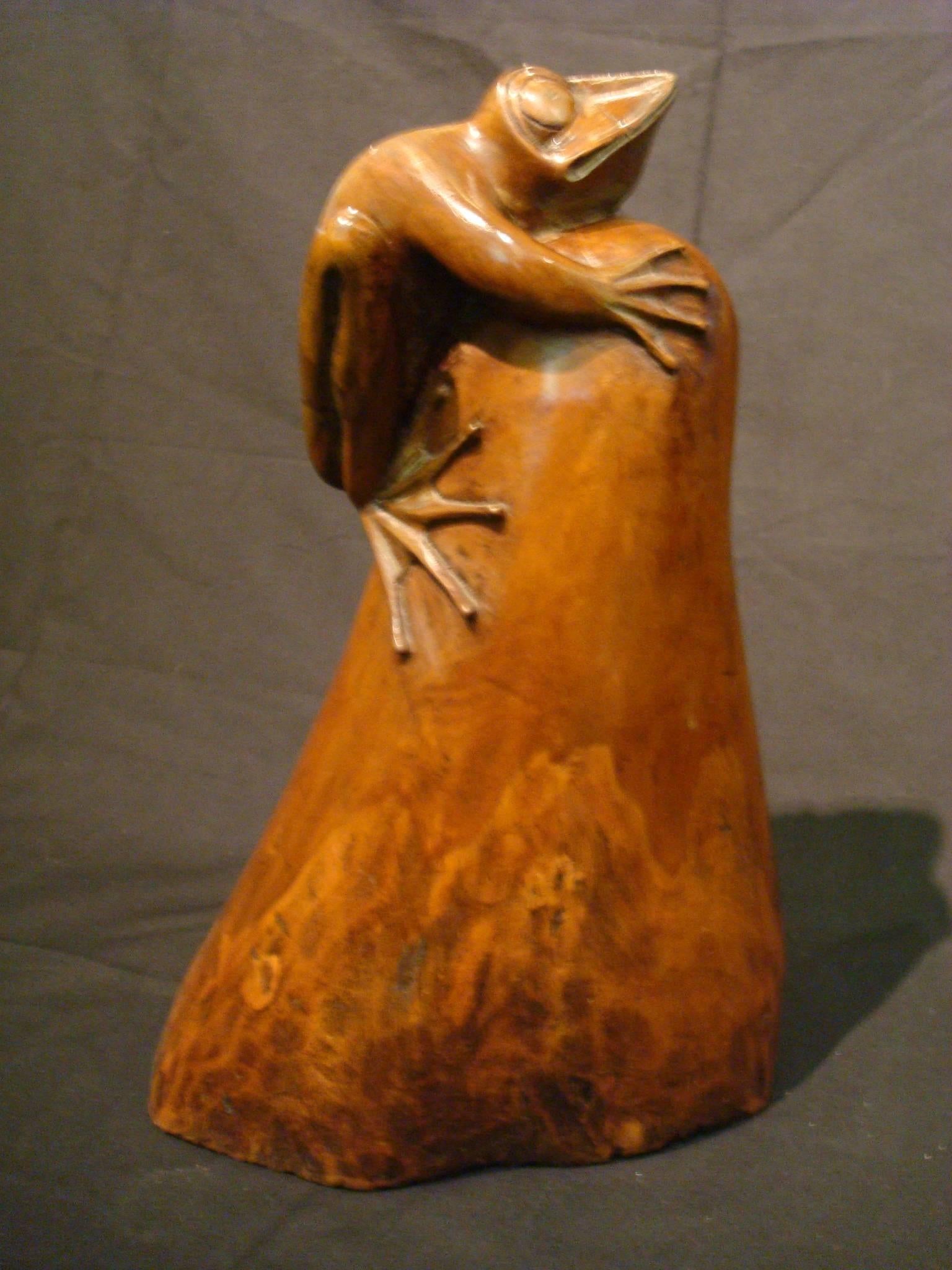 Art Deco Wooden Carved Comic Frog Sculpture, French, circa 1920 2