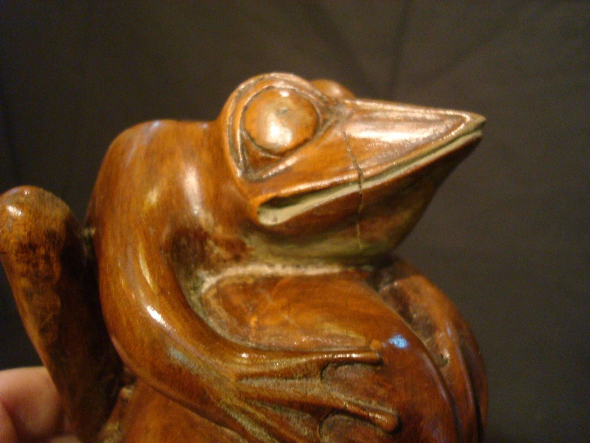 Art Deco Wooden Carved Comic Frog Sculpture, French, circa 1920 3