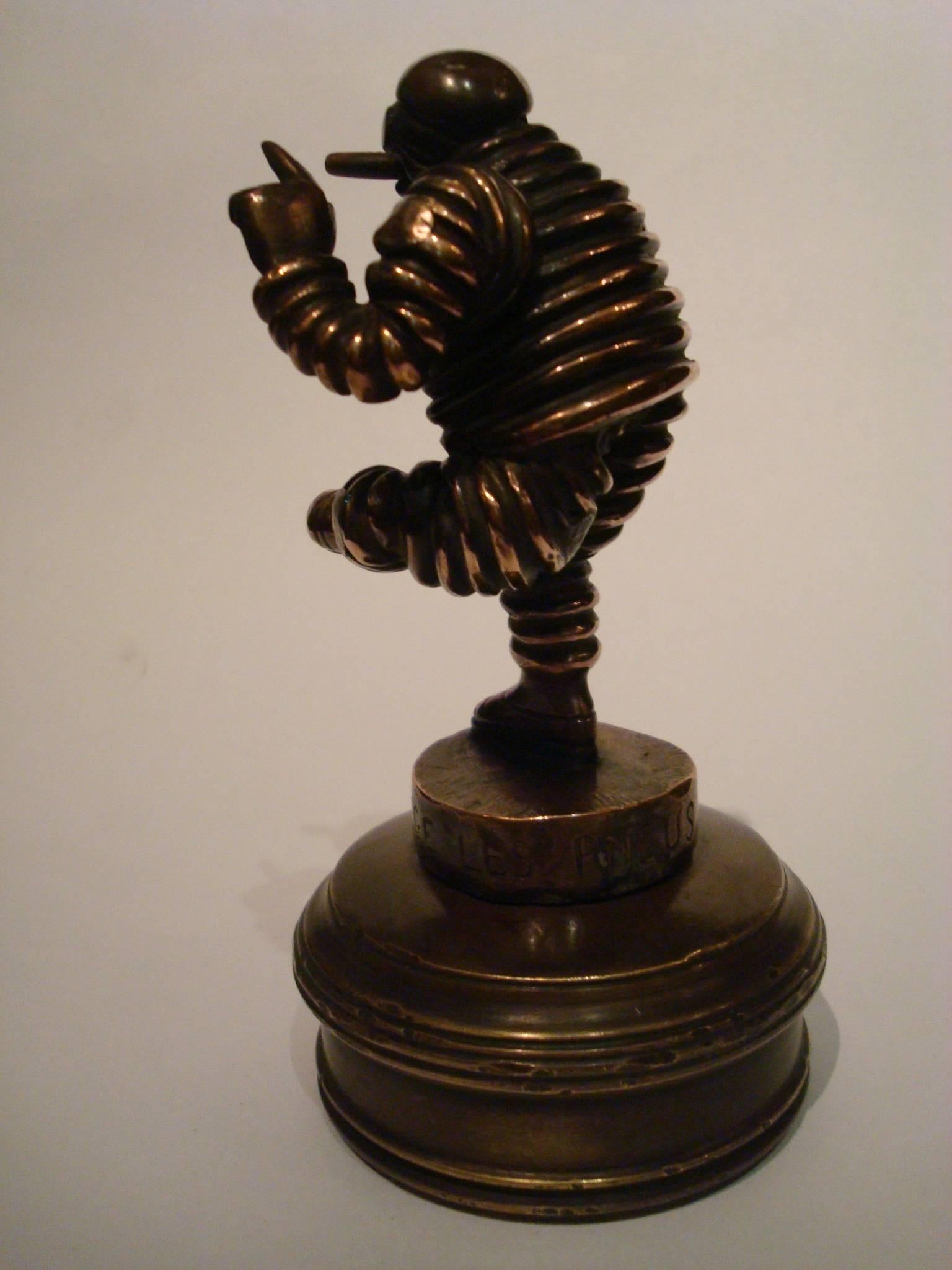 French Michelin Man Bronze Car Mascot, Hood Ornament, Automobilia