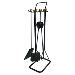 Midcentury French Wrought Iron Fireplace Tools, Jean Royere Style, circa 1960